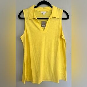 J.Jill Sleeveless V-neck Collared Yellow Top Blouse Casual Spring Comfy M